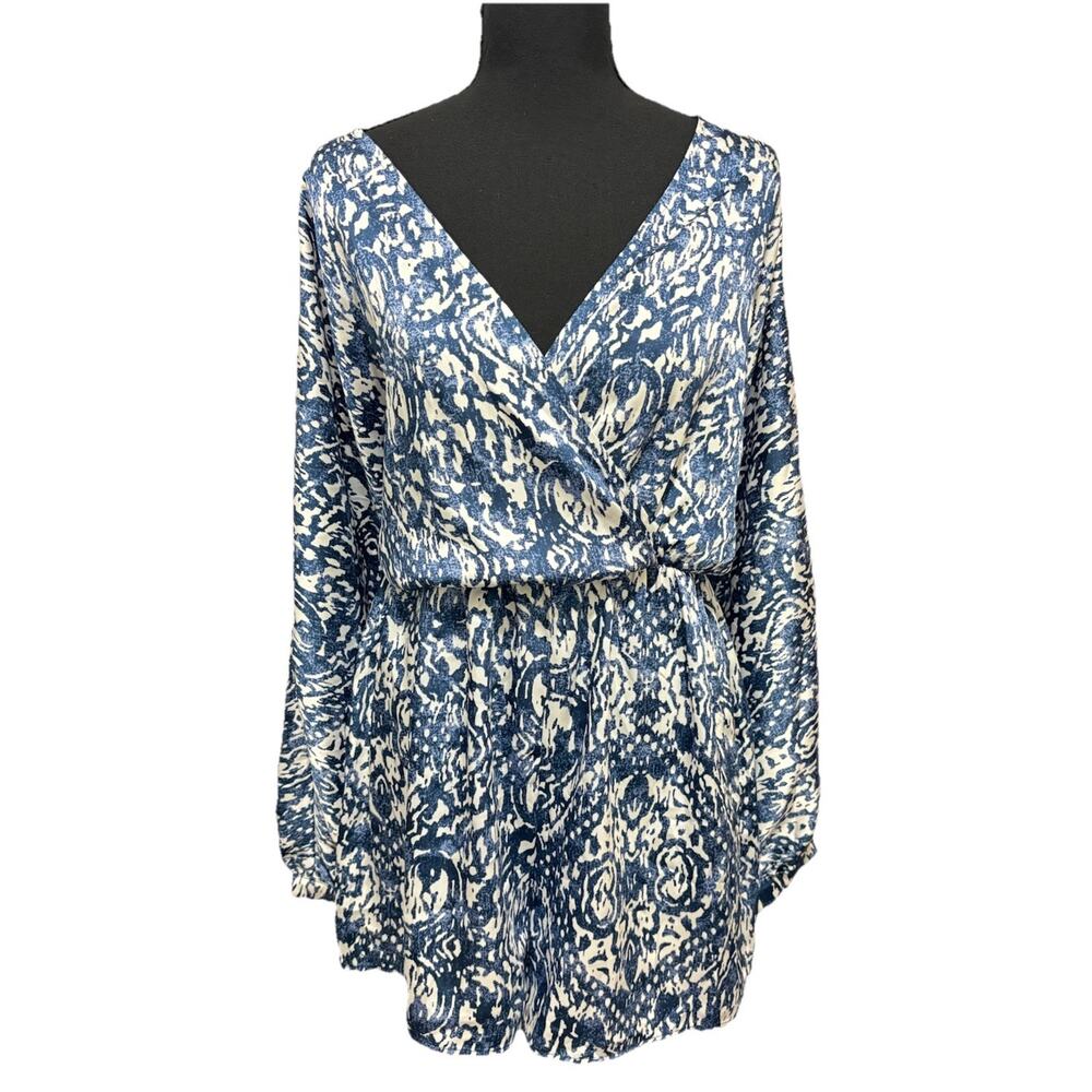 Abercrombie & Fitch Blue White Abstract Long Sleeve Romper M